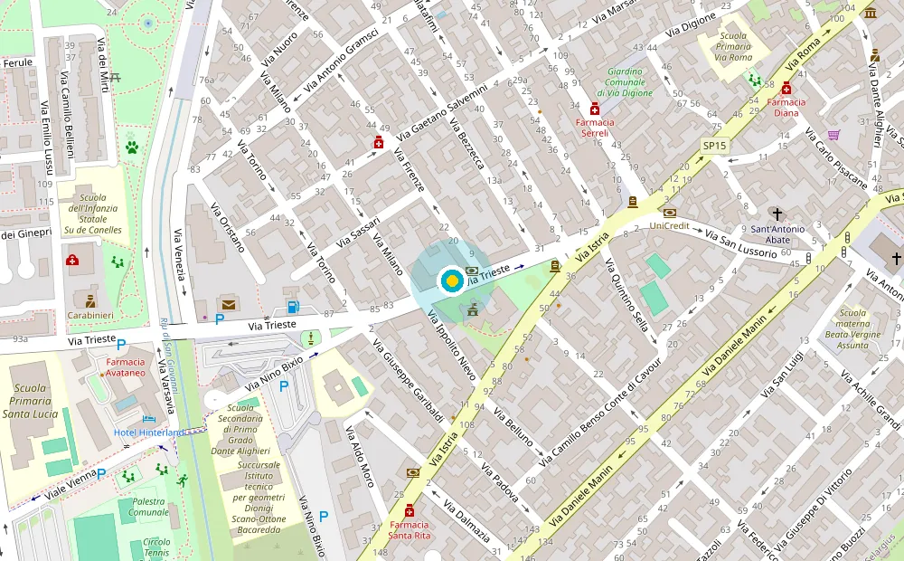 Mappa di Selargius con il locale segnato in Viale Trieste